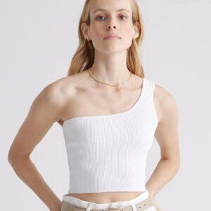 QUINCE White Cropped One Shoulder Ribbed Knit Tank NWT Size XS
